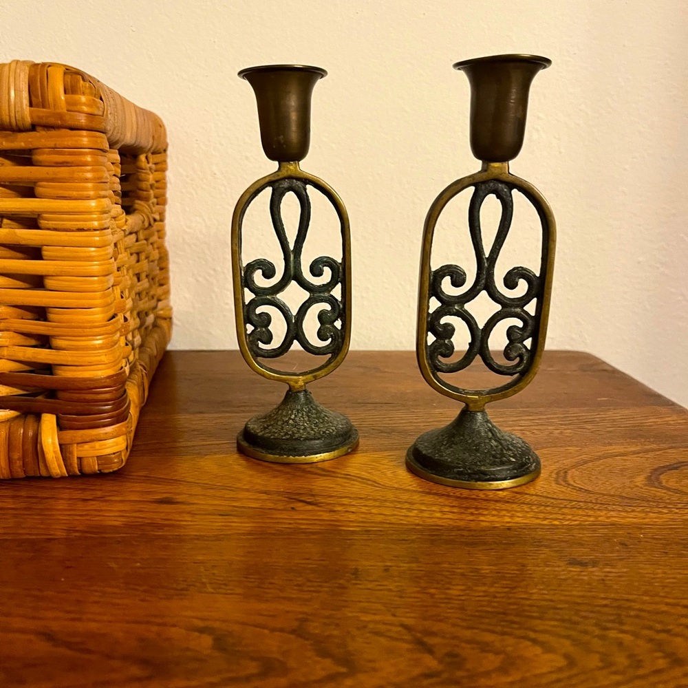 VTG Black Iron Candle Holders